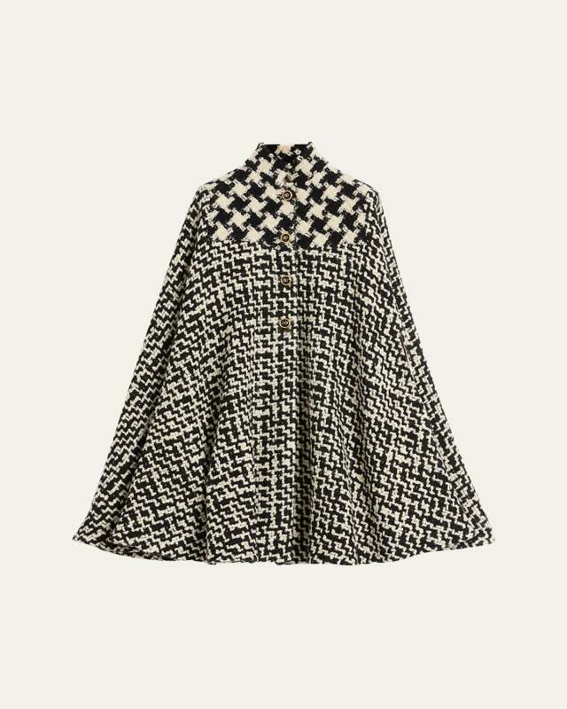 Tweed Houndstooth Wool Cape